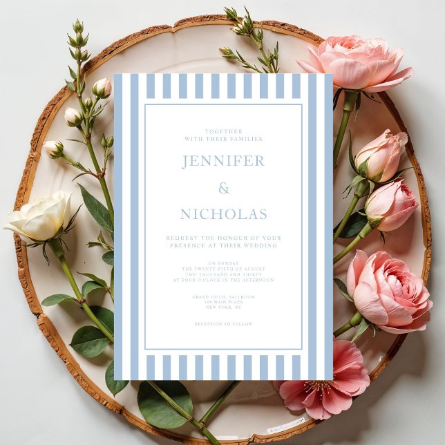 Invitation Elegant Formal Powder Blue Stripes Wedding (Elegant Formal Powder Blue Stripes Wedding Invitation)