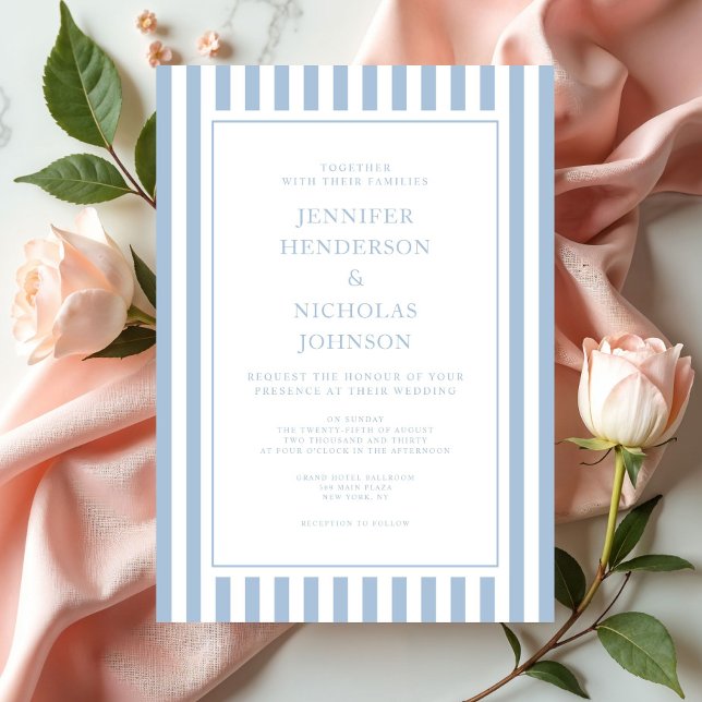 Invitation Elegant Formal Stripes Powder Blue Wedding (Elegant Formal Stripes Powder Blue Wedding Invitation)
