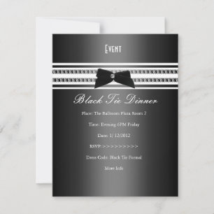 Invitation Élégant Formel Cravate Noire Dîner Gris Argent 2