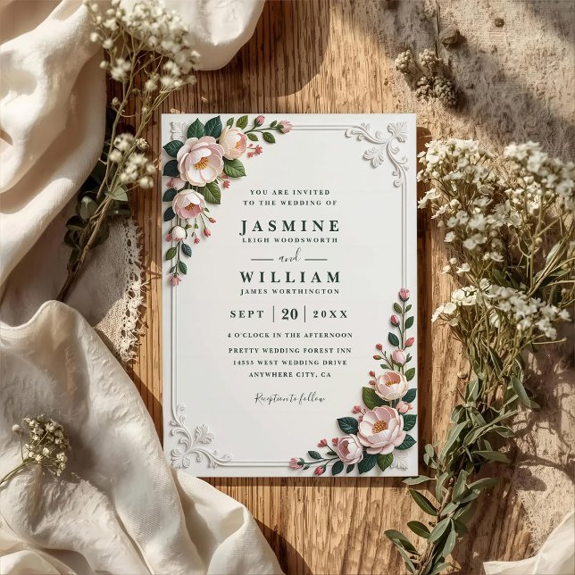 Invitation Elegant Framed Peonies Elegant QR Code Wedding (Créateur téléchargé)
