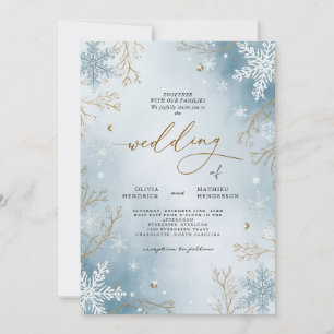 Invitation Elégant Frost Blue Winter Botanique Mariage