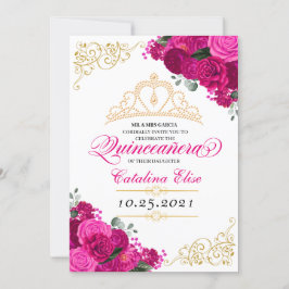 Invitation Elégant Fuchsia rose Floral Quinceanera Anniversai