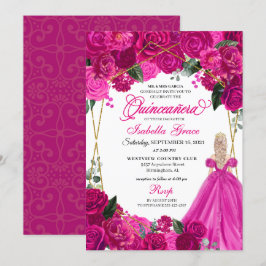 Invitation Elégant Fuchsia rose Floral Quinceanera Anniversai