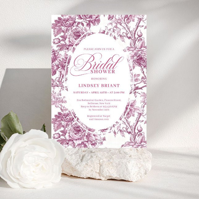 Invitation Elegant Fuchsia Toile Roses Bridal Shower Invite (Elegant Fuchsia Toile Roses Bridal Shower Invitation

)