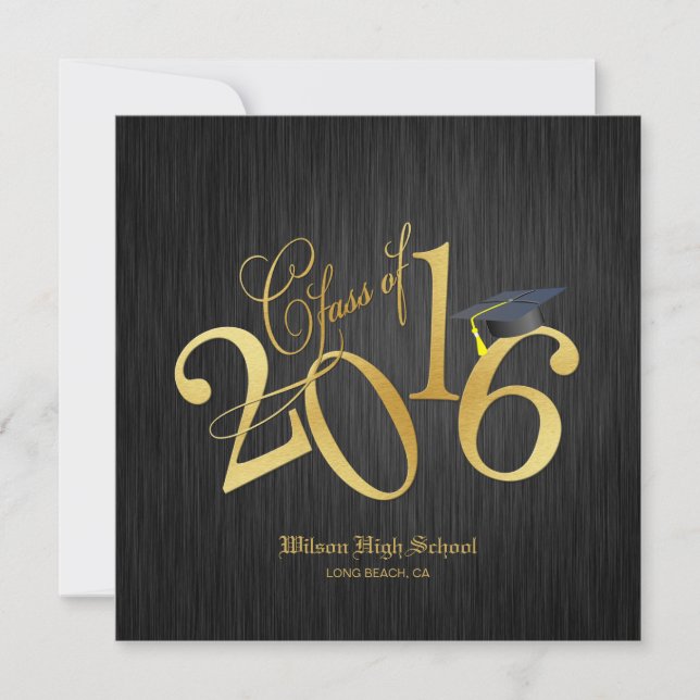 Invitation Elégant Funky Gold Class de 2016 Graduation (Devant)