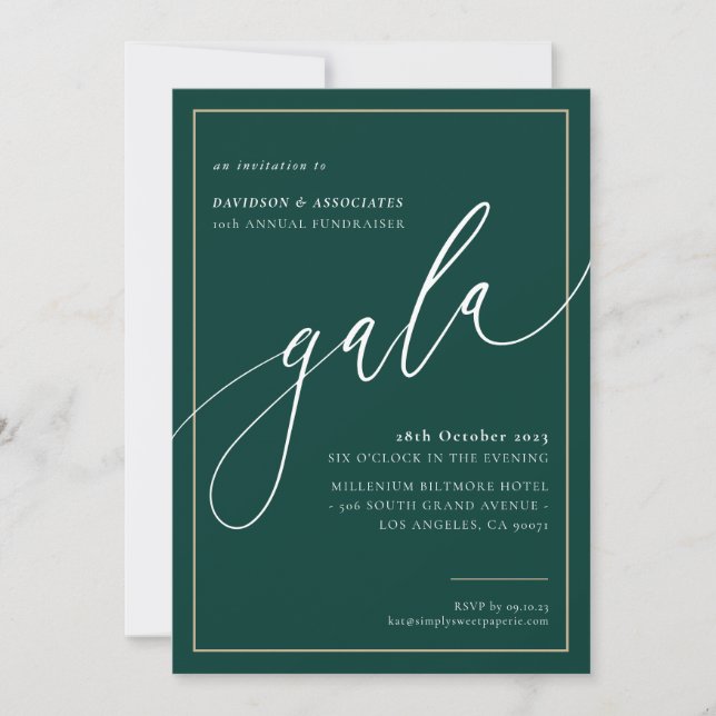 Invitation ELEGANT GALA calligraphie style formel vert foncé (Devant)