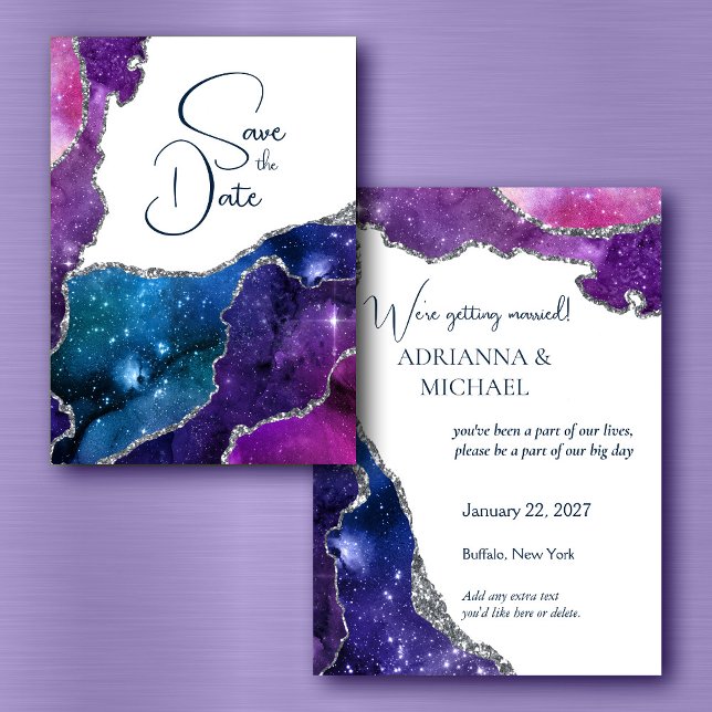 Invitation Elégant Galaxy Agate Mariage en argent Enregistrer (Créateur téléchargé)