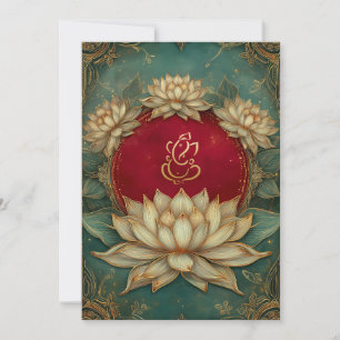 Invitation Élégant Ganesha Rouge or / Mariage indien Lotus