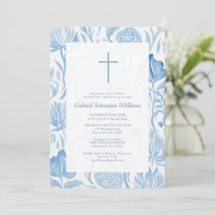 Invitation Élégant Garçon Bleu Première Communion Sainte
