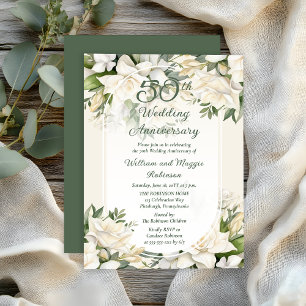 Invitation Elégant Gardenia Floral 50e anniversaire de Mariag