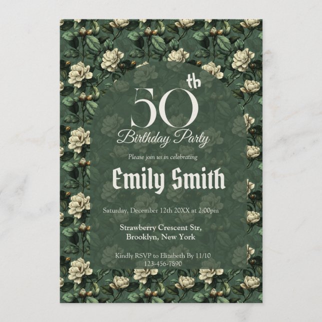 Invitation Elegant Gardenias Aesthetic Custom Birthday (Devant)