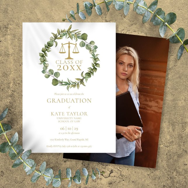 Invitation Elégant Garland Photo Law School Graduation Party (Elegant Garland Photo Law School Graduation Party Invitation)