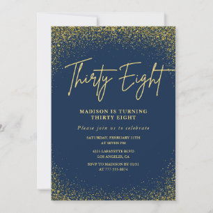 Invitation Elégant Glam Navy Or Pailleté 38e anniversaire