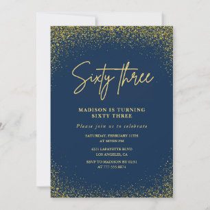 Invitation Élégant Glam Nuit Or Paillettes 63e anniversaire