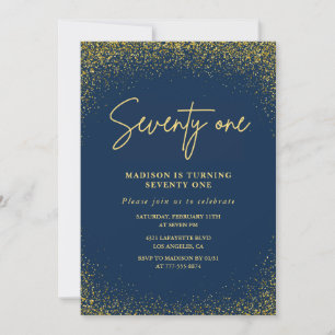 Invitation Élégant Glam Nuit Or Paillettes 71e anniversaire