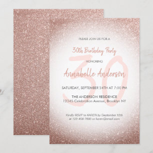 Invitation Élégant Glam Rose Rose Gold Sparkle 30e anniversai