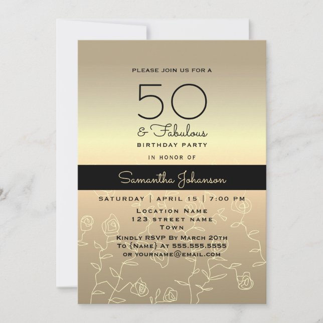 Invitation Elégant Gold 50e anniversaire (Devant)