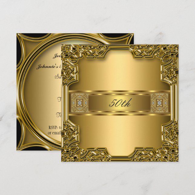 Invitation Elégant Gold 50e Anniversaire de fête d'anniversai (Devant / Derrière)