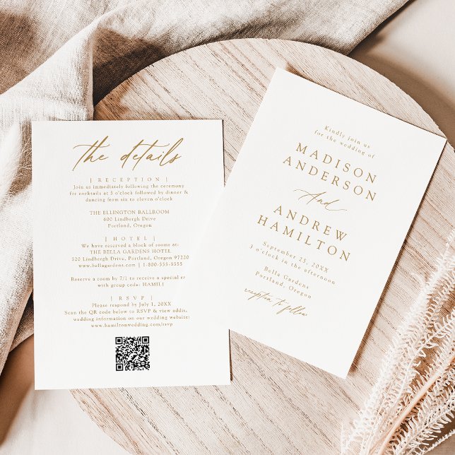Invitation Elegant Gold All In One QR Code Mariage (Créateur téléchargé)