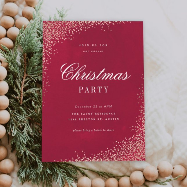 Invitation Elegant Gold and Red Christmas Party (Elegant red Christmas party invitations.)