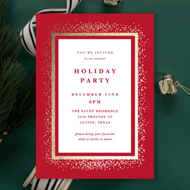 Invitation Elegant Gold and Red Sparkle Holiday Party (Elegant red and gold sparkle traditional holiday party invitations.)