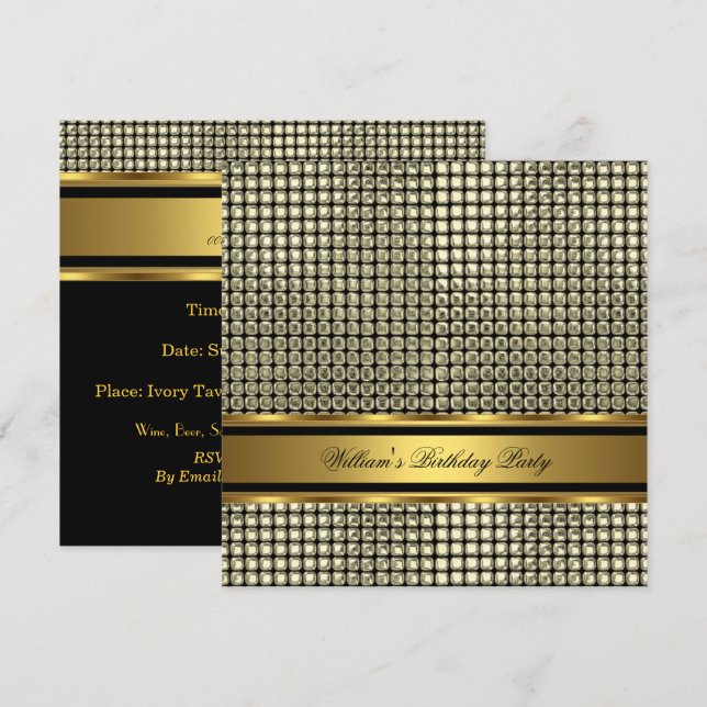 Invitation Elégant Gold Anniversaire Fête Homme (Devant / Derrière)