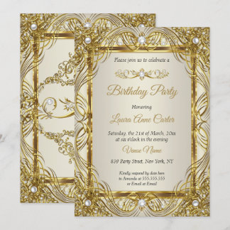 Invitation Elégant Gold beige Cream Pearl Damask party