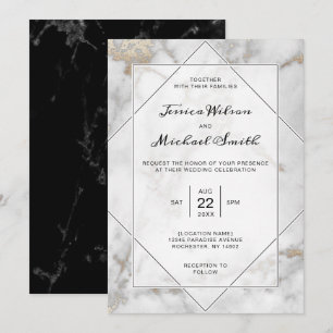 Invitation Elegant Gold Black et Marbre blanc Mariage