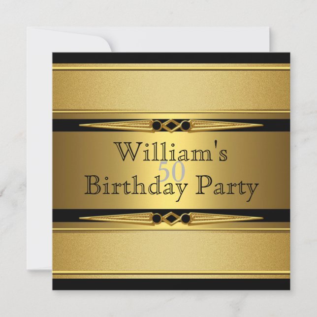 Invitation Elégant Gold Black Metal Look Anniversaire Fête (Devant)