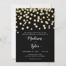 Invitation Elégant Gold & Black Parties scintillant Confetti 