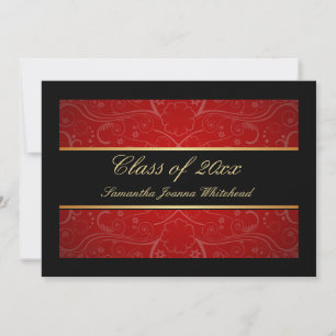 Invitation Élégant Gold/Black/Red Swirl College Graduation