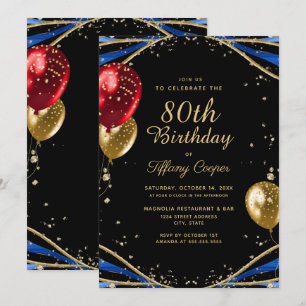 Invitation Elégant Gold Blue Agate 80e anniversaire