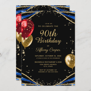 Invitation Elégant Gold Blue Agate 90e anniversaire