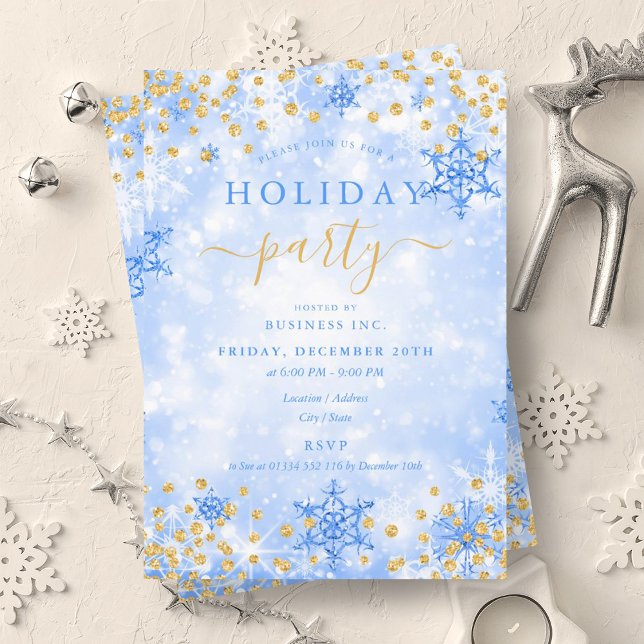 Invitation Elégant Gold Blue Xmas Winter Company (Elegant Gold Blue Xmas Winter Company Holiday Invitation)