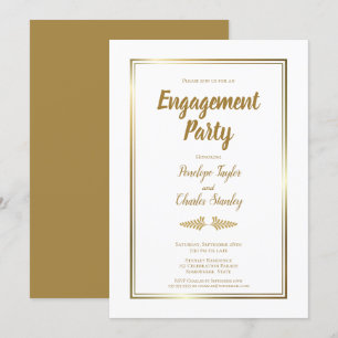 Invitation Elegant Gold Border Engagement Party