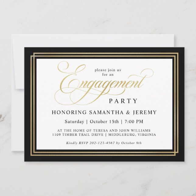 Invitation Elégant Gold Calligraphy Engagement Party (Devant)