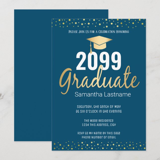 Invitation Élégant Gold Confetti Graduate Class de 2022 (Devant / Derrière)