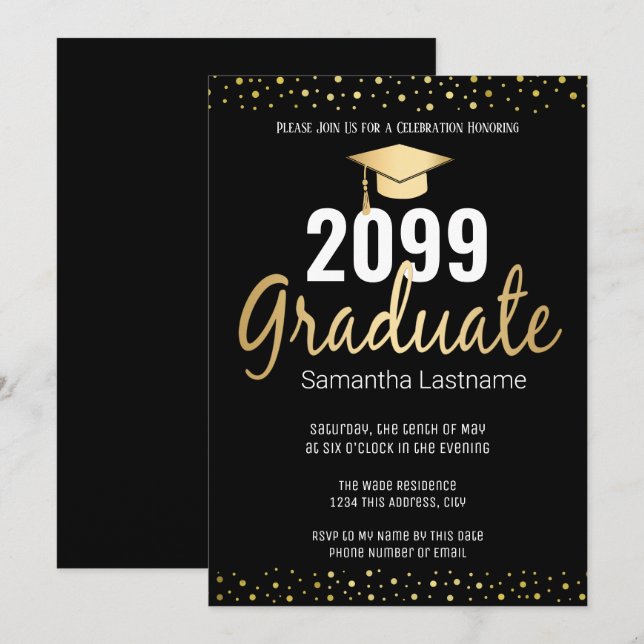Invitation Élégant Gold Confetti Graduate Class de 2022 (Devant / Derrière)