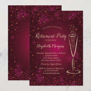 Invitation Élégant Gold Confetti Vin Verre Rouge Retraite