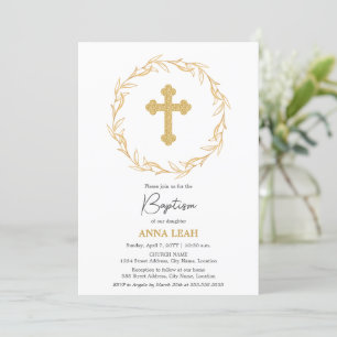 Invitation Elégant Gold Cross Baptism