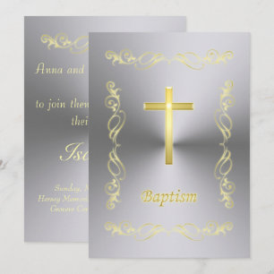 Invitation Elégant Gold Cross Baptism sur métal arrière - pla