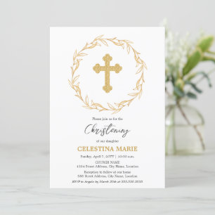Invitation Elégant Gold Cross Christening