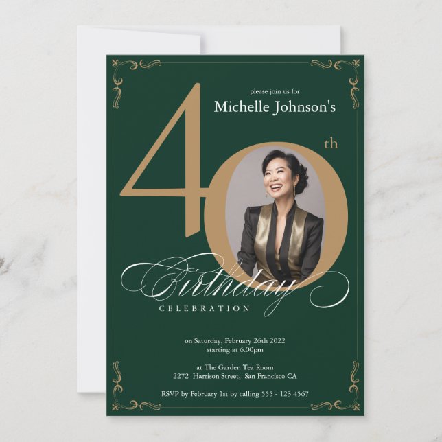 Invitation Elégant Gold Emerald Green 40e anniversaire (Devant)