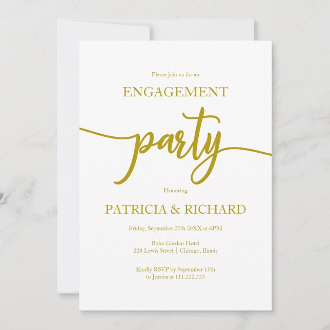Invitation Elegant Gold Engagement Party (Devant)