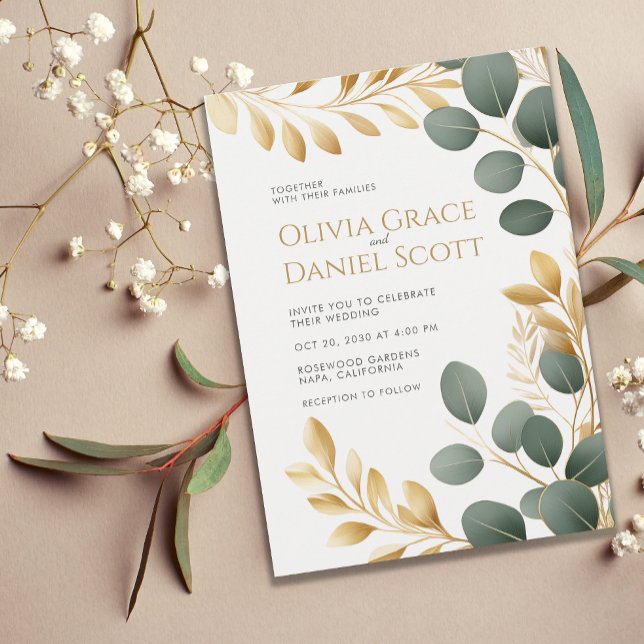 Invitation Elegant Gold Eucalyptus Botanical Wedding (Créateur téléchargé)