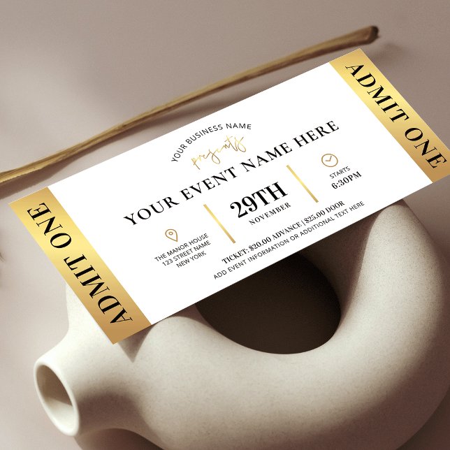 Invitation Elegant Gold Event Billet Business Logo Admettre u (Elegant white and gold event ticket design - great for corporate or private events)