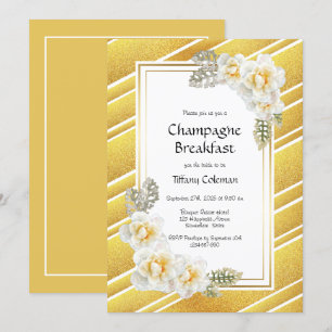 Invitation Élégant Gold Floral Bridal Champagne Petit déjeune