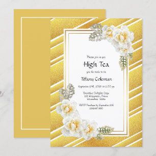 Invitation Elégant Gold Floral Bridal High Tea