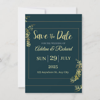 Invitation Elegant Gold Floral Save The Date Card