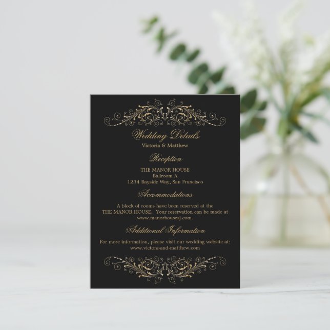 Invitation Elegant Gold Flourish Mariage damassé Détails (Debout devant)